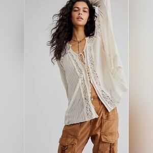 Free People Georgia Lace Oversized Tunic in Cream, Size Large